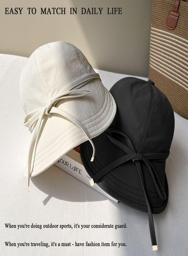 huablo Womens Foldable Sun Hats UV Protection Wide Brim Hiking Hat Ponytail Hats for Women UPF 50 Sun Hat for Women Running Hats Off - White - Image 3
